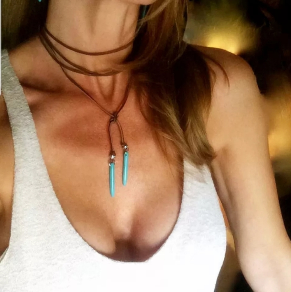 Long Vegan Leather Boho String Choker Necklace - Picture 6 of 8
